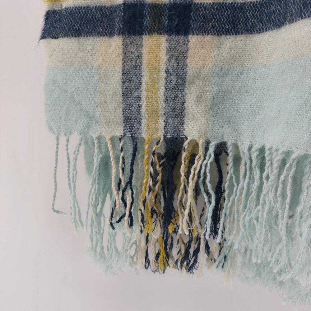 Steve Madden Fuzzy Scarf with Tassels Blue Navy Blue Aqua Yellow - Picture 6 of 10
